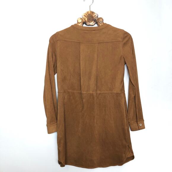 Joseph Ribkoff Faux Suede Snap Button Front Mini Dress Tunic Long Sleeve Tan 2 - Picture 8 of 10